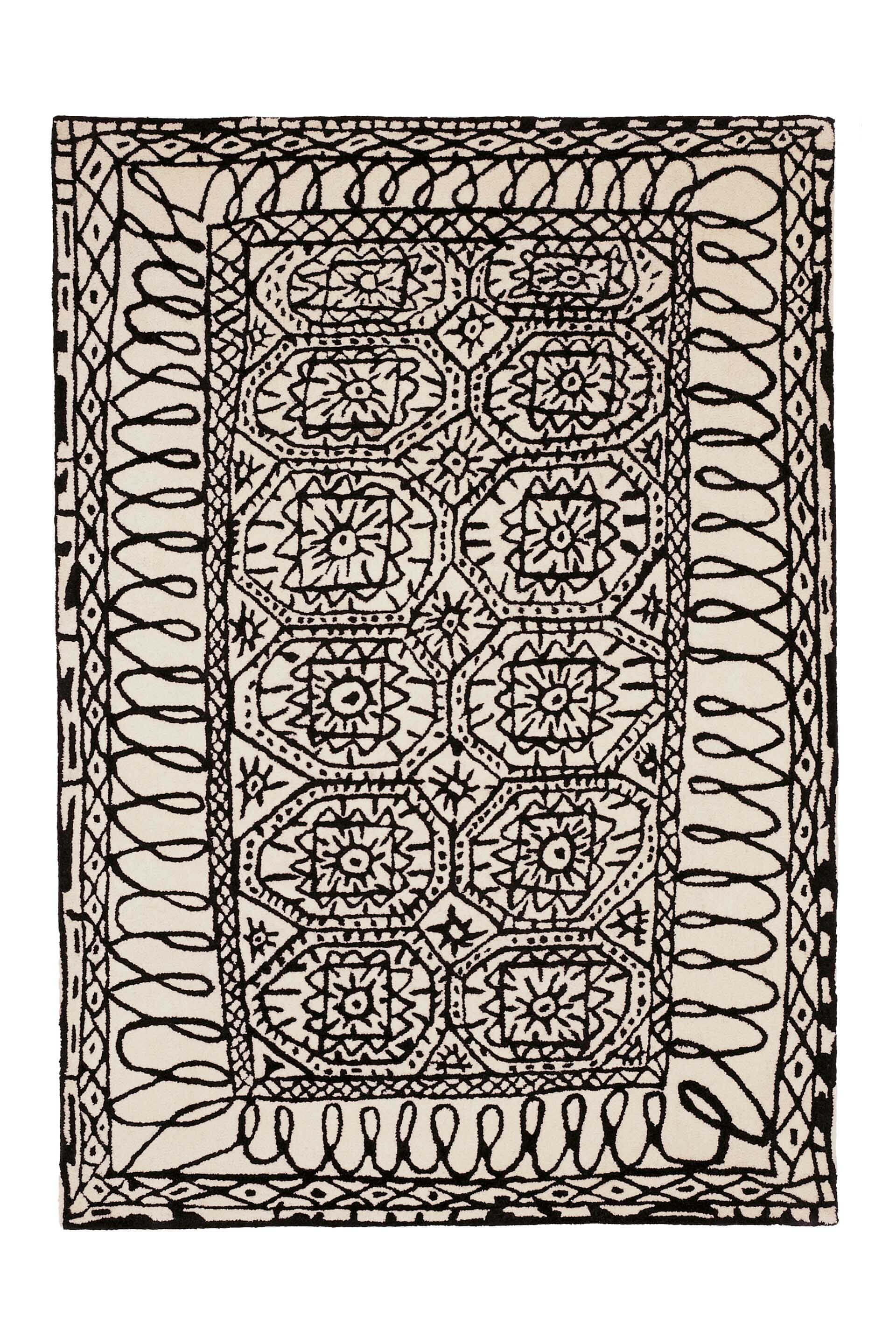 Black on White Estambul Wool Area rug by Xavier Mariscal -nanimarquina